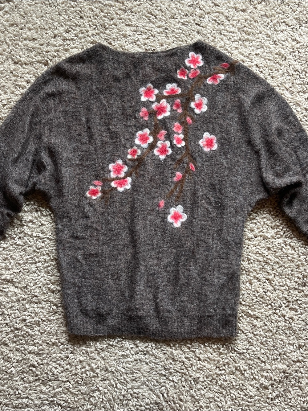 Saccharine Cherry Blossom Floral Wool & Alpaca Blend Sweater